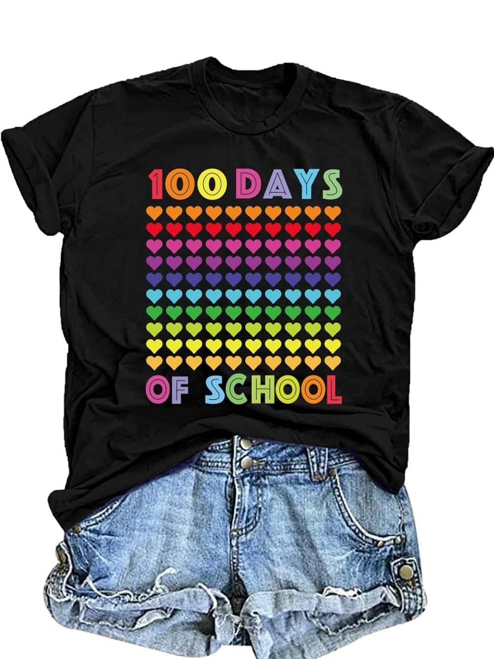 NWOT 100 Days of School Rainbow Heart Graphic Tee